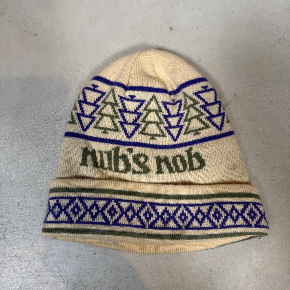 Locale Nubs Nob Ski Resort Beanie Cream Knit Fair Isle Pine Tree Hat Mens